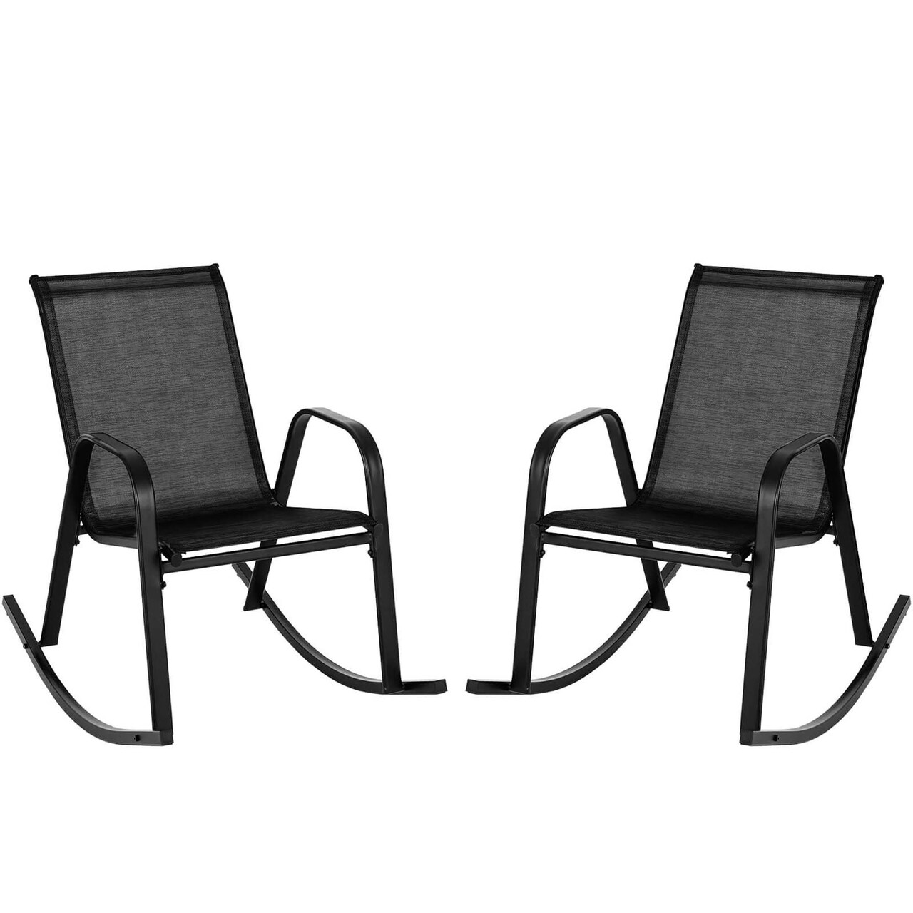 Costway 2 PCS Patio Rocking Chair Heavy-Duty Metal Rocker Outdoor Anti-Slip Black